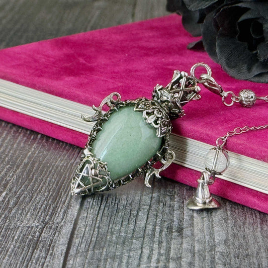 Ornate Dowsing Pendulum: Large Gemstone with Antique Silver Findings