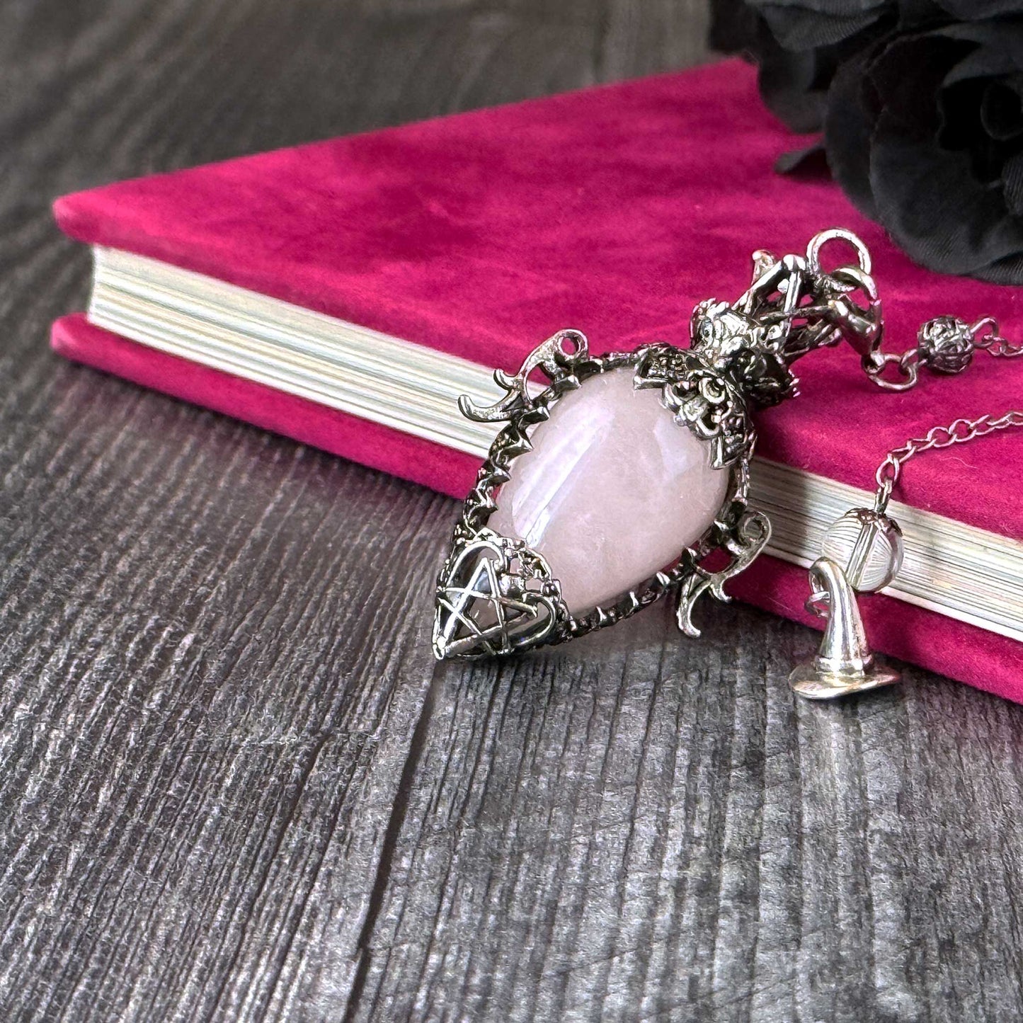 Ornate Dowsing Pendulum: Large Gemstone with Antique Silver Findings